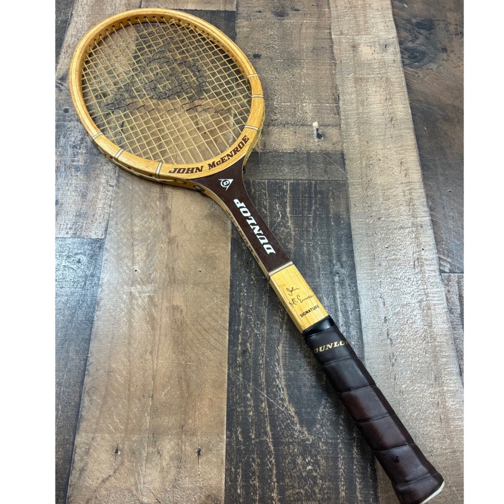 Dunlop John McEnroe Signature Tennis Racquet Wood L4 1/2 Vintage Brown Good